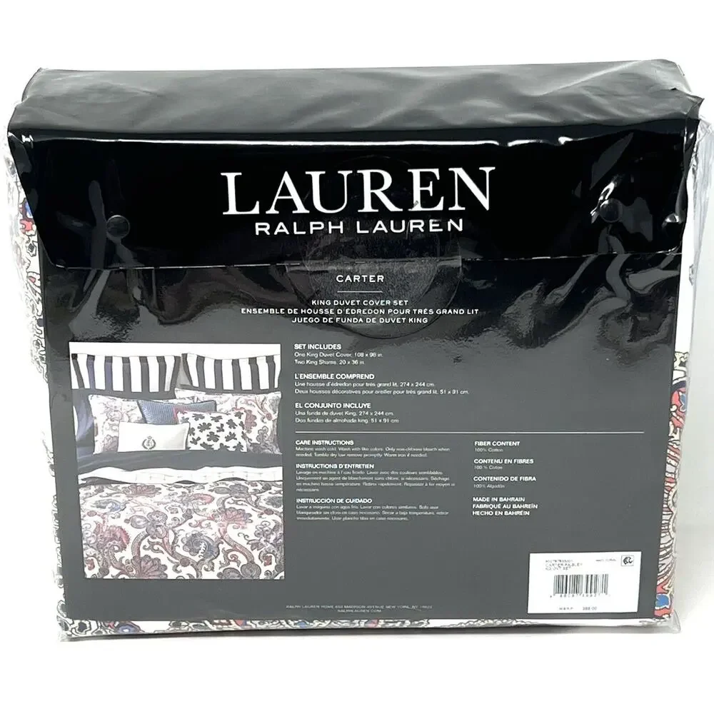 Ralph Lauren Carter Paisley King Size Duvet Cover Set Navy SATEEN Reversible